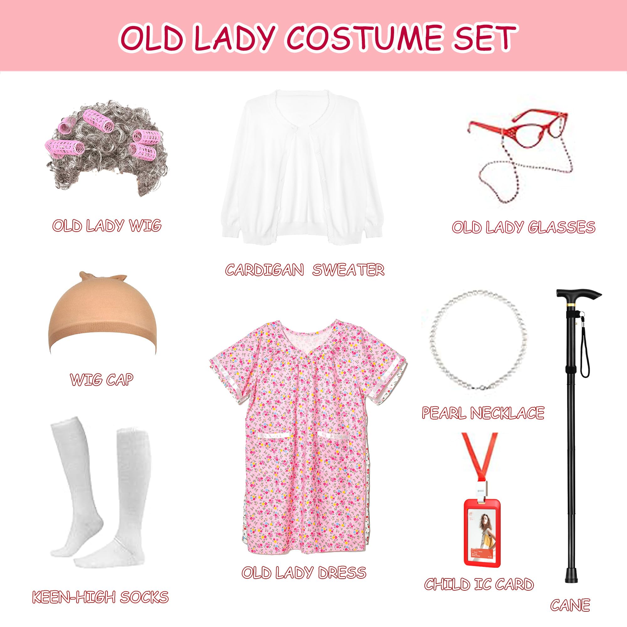 Aimeiar glasses with beaded chain complete the grandma costume