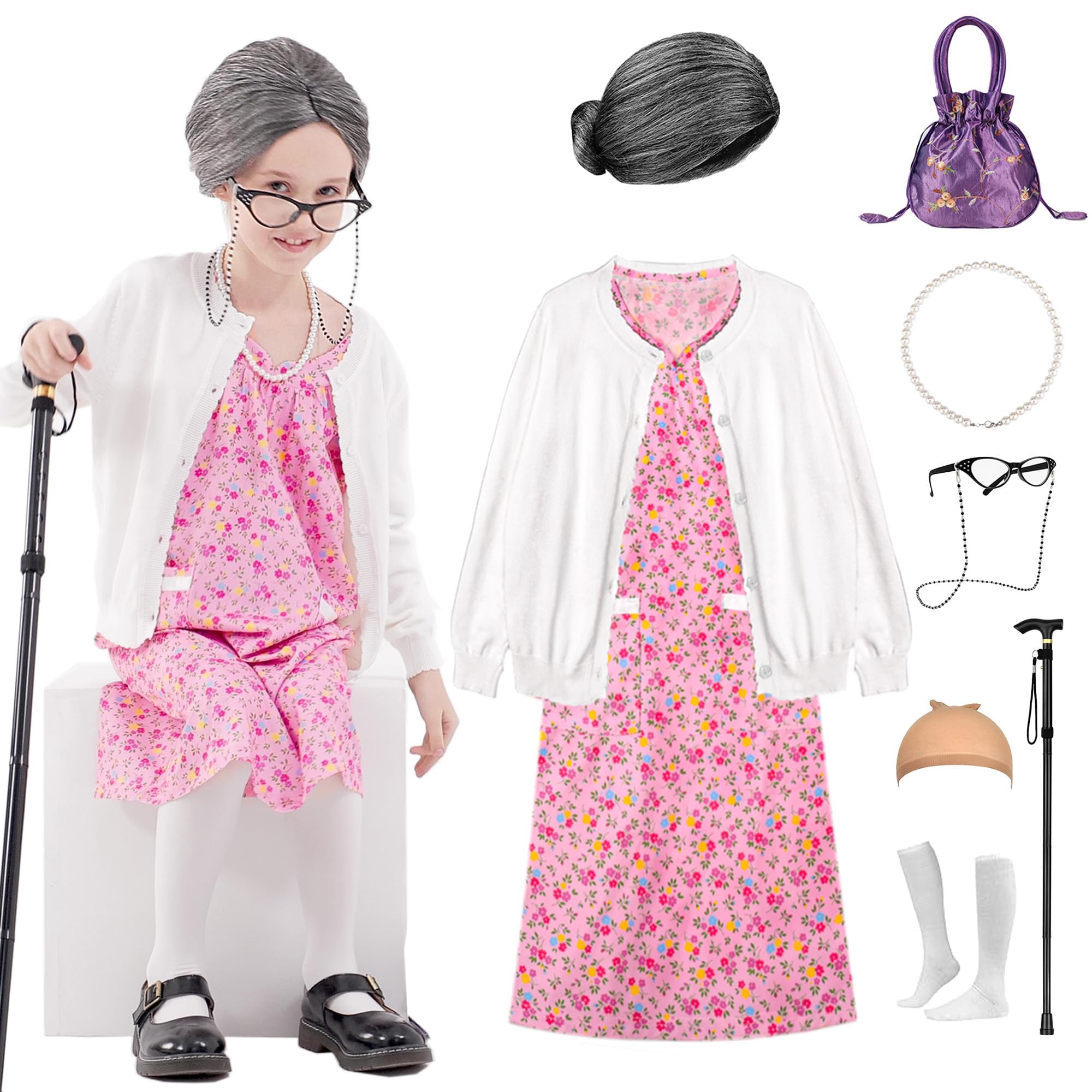 Aimeiar kids old lady costume wig with dramatic volume for festive dress-ups