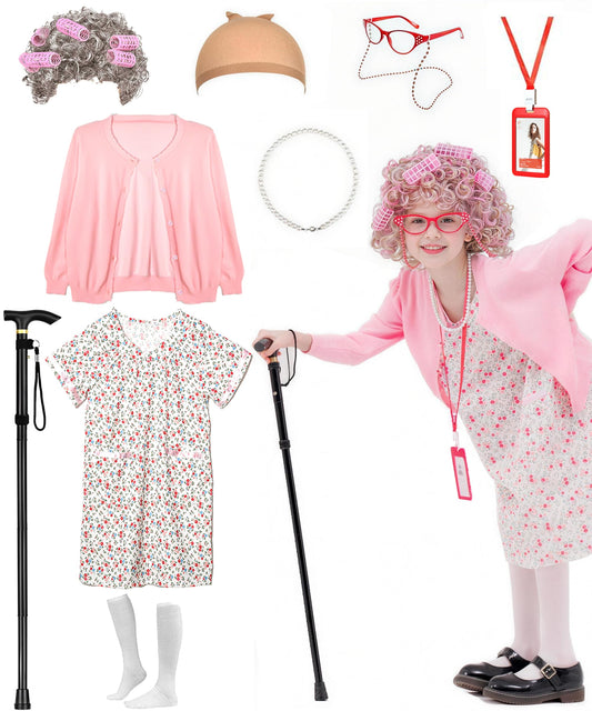 Aimeiar old lady wig set for kids, comfy and easy to wear