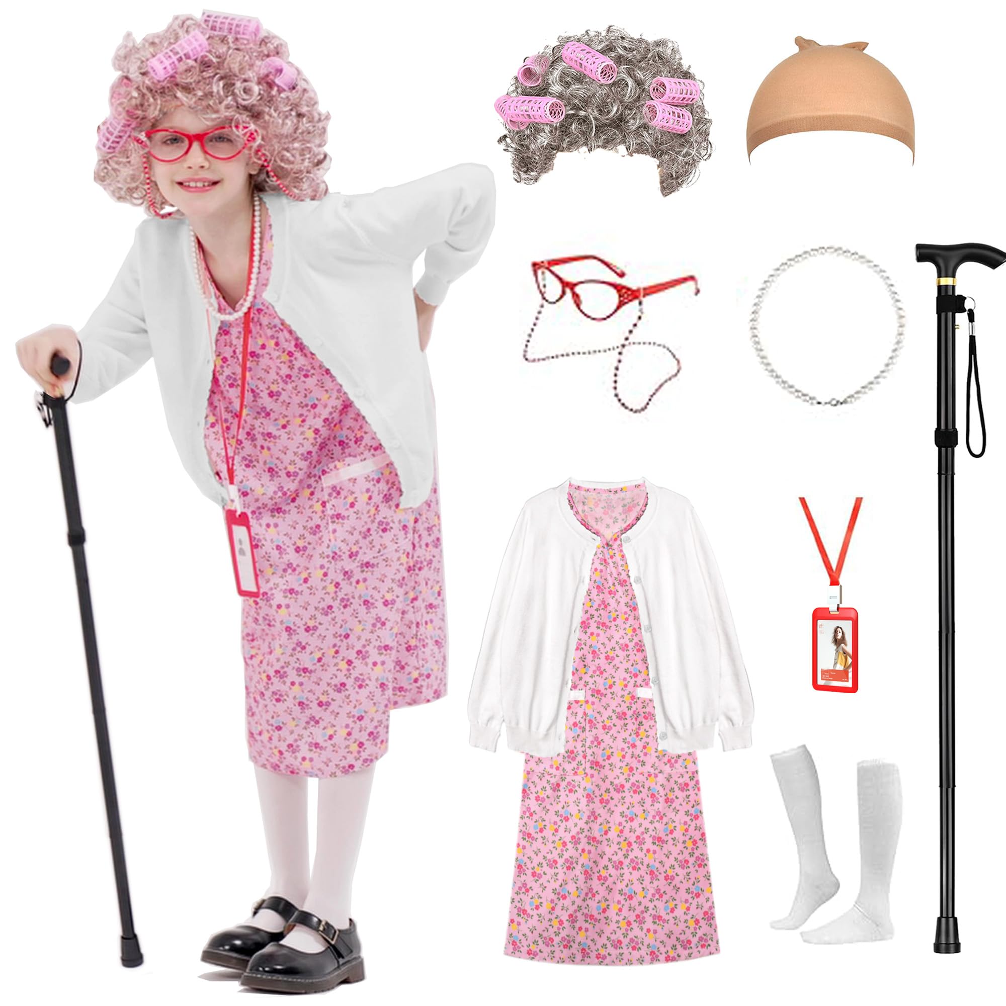 Aimeiar old lady wig with cap for kid-friendly transformation.