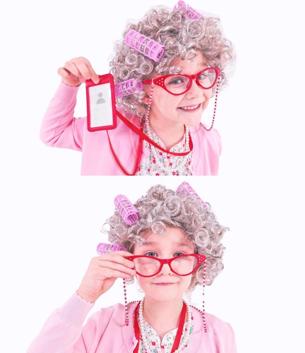 Aimeiar old lady glasses with beaded chain for authentic look