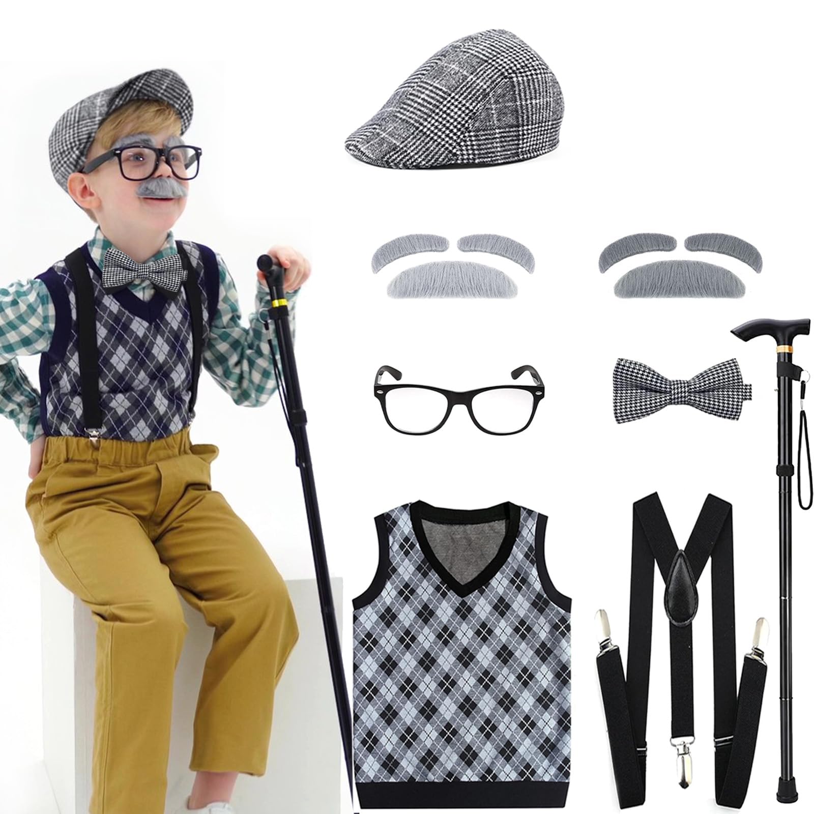 Aimeiar old man costume hat enhances authentic 100th day look for kids.