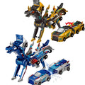 Aimery collision transforming dinosaur car toy in gold and blue for imaginative play.