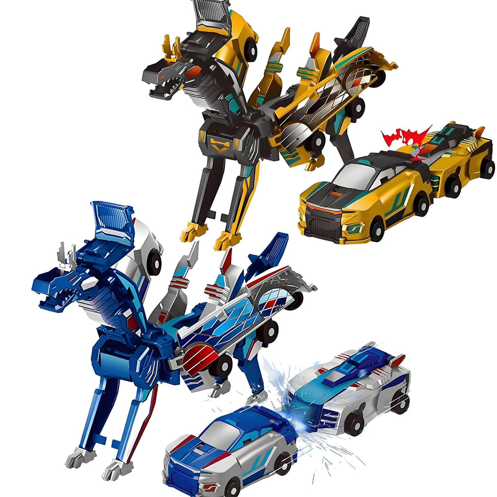 Aimery collision transforming dinosaur car toy in gold and blue for imaginative play.