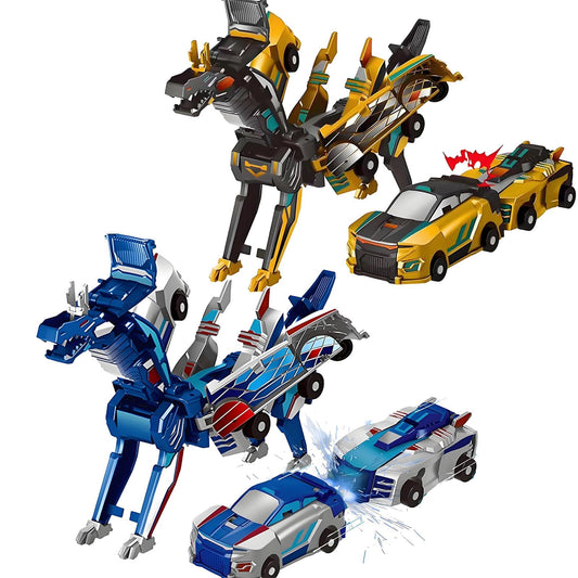 Aimery collision transforming dinosaur car toy in gold and blue for imaginative play.