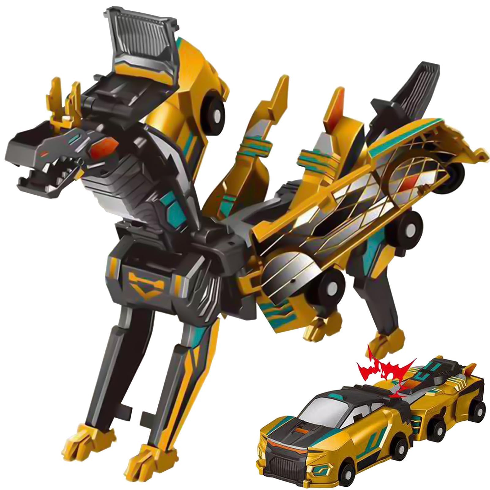 Aimery transforming dinosaur car toy with magnetic cars into a dragon for imaginative play.