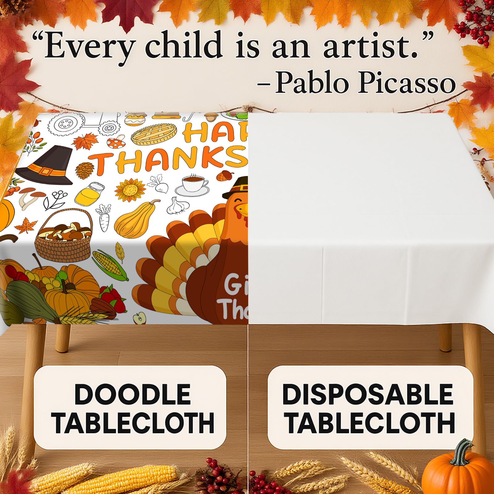 AinDen tablecloth enabling kids’ coloring sessions during Thanksgiving.