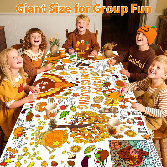 AinDen tablecloth featuring pumpkins for festive kids’ art.
