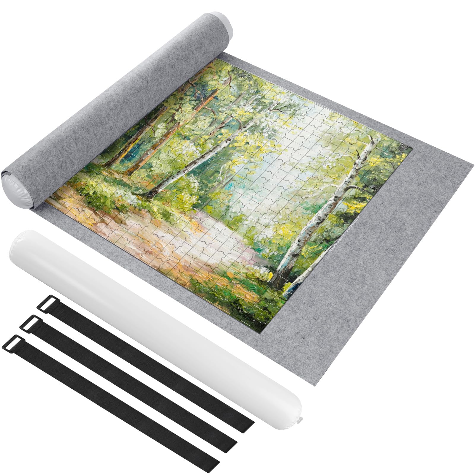 Ainiv jigsaw mat roll-up showing 1500-piece capacity on a gray felt surface