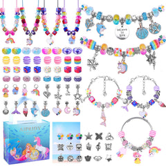 AIPRIDY Charm Bracelet Kit shows unicorn mermaid elements for imaginative jewelry projects.