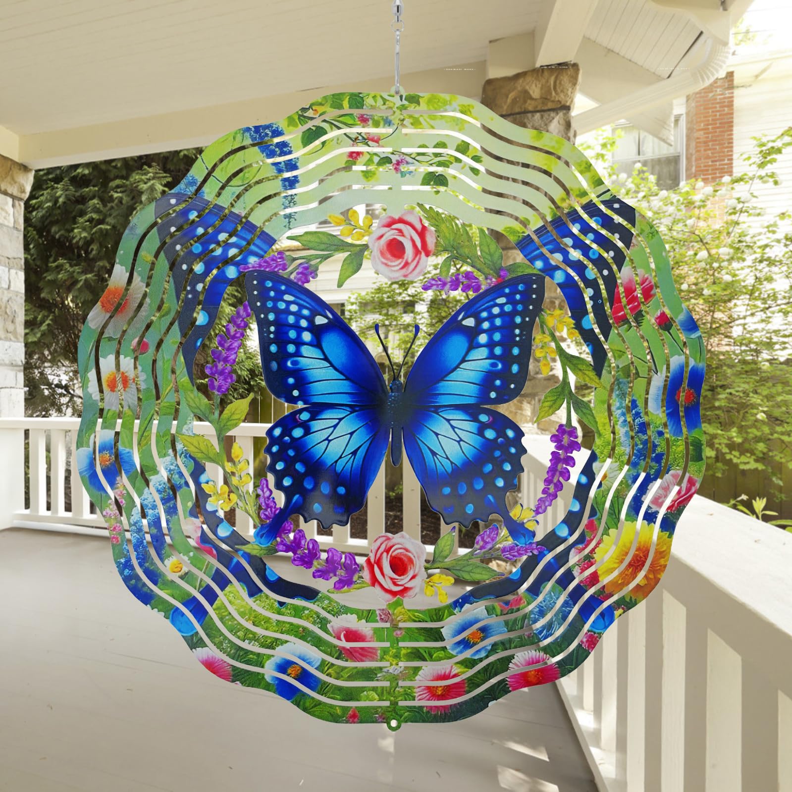 AiQDBAA wind spinner butterflies outdoor decor catching light and motion in the yard.