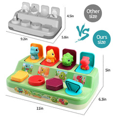 Aiqi Pop Up Animals with color-coded buttons supports early color recognition and motor skills.