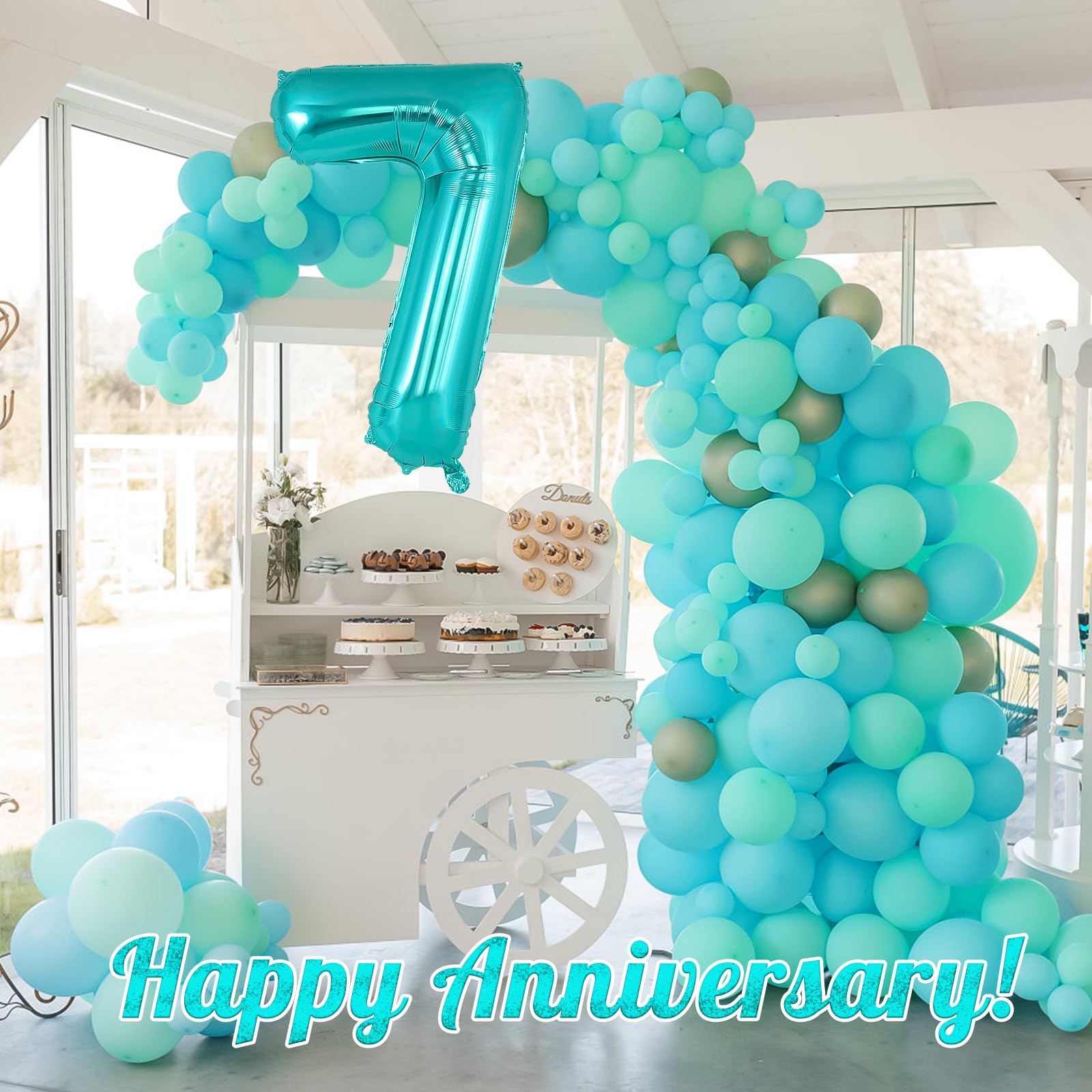 AIQINHU 40-inch mermaid theme balloon adds festive teal-blue accents.