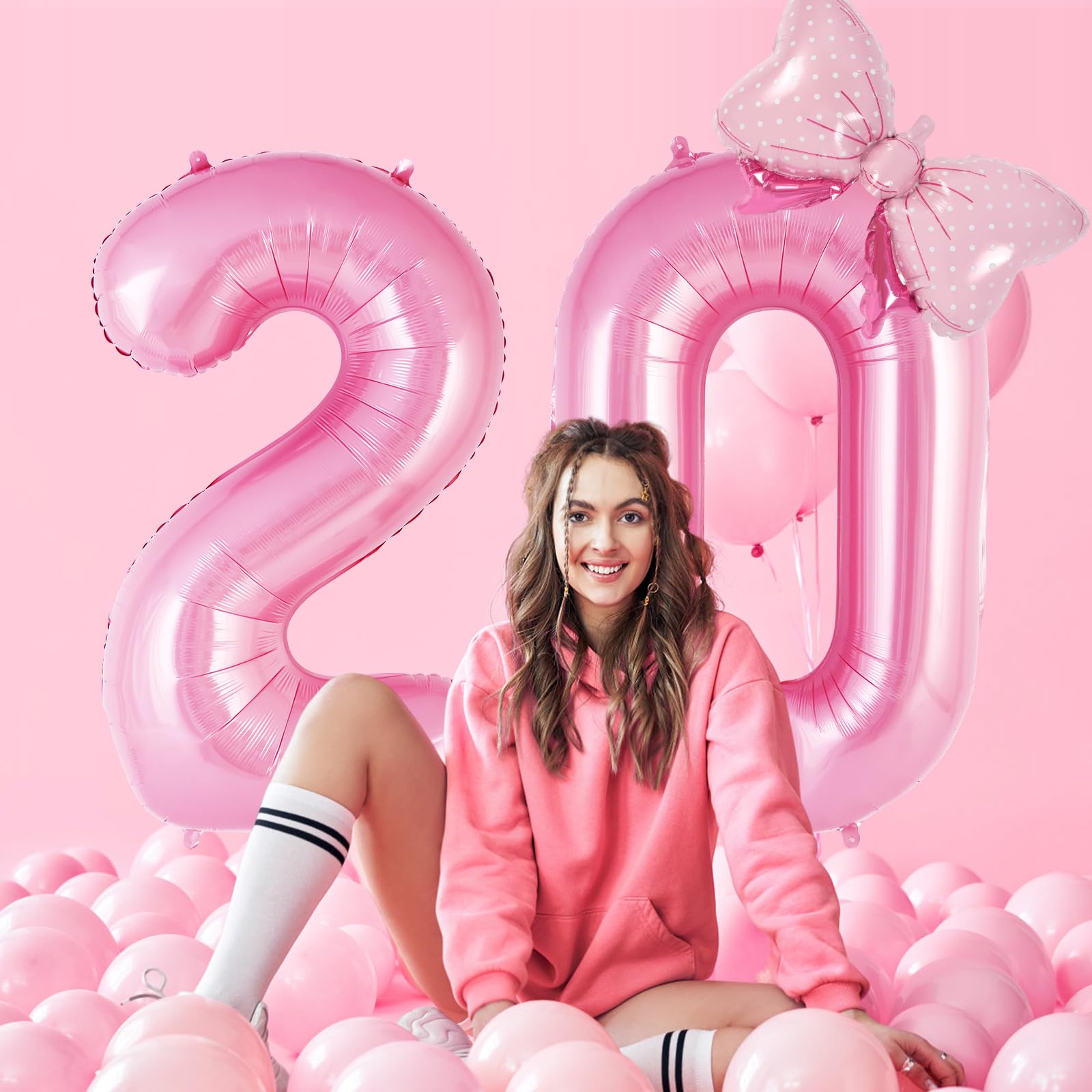 AIQINHU 40 inch pink number balloon in kid-friendly party room