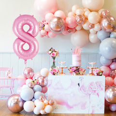AIQINHU Pink Number 8 Balloon foil material shines for vibrant party decor.