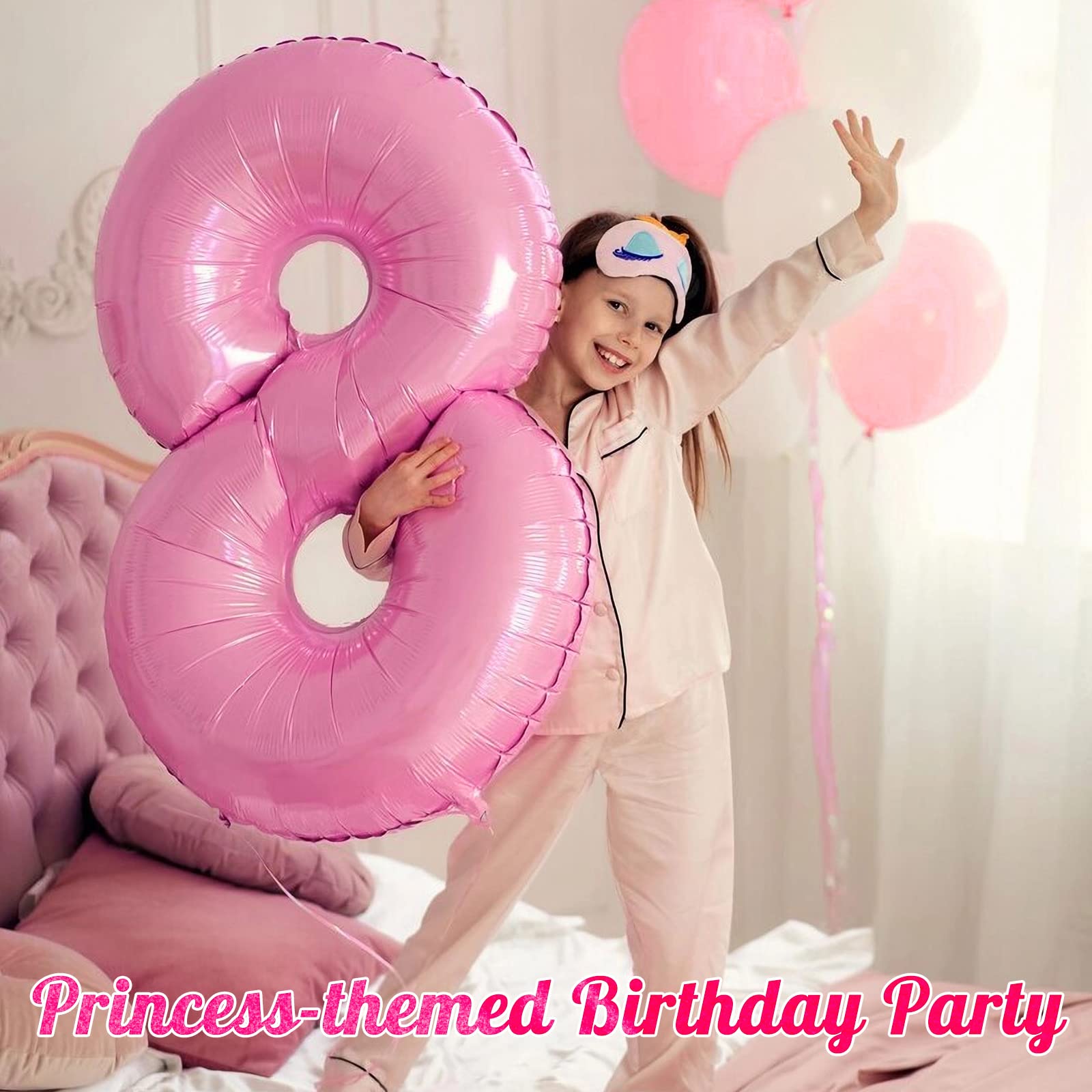 AIQINHU Pink Number 8 Balloon enhances birthday photos and party atmospheres.