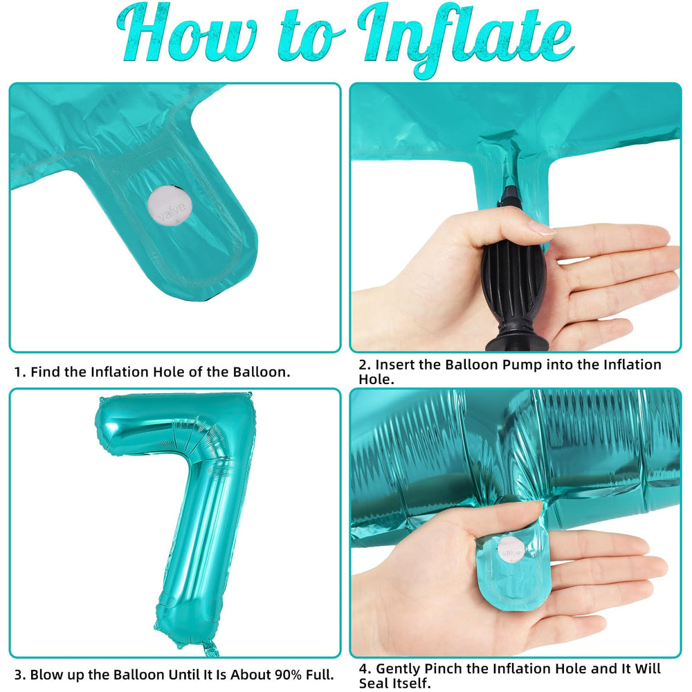 AIQINHU teal blue number 7 balloon shows two loops at top for easy inflation.