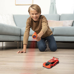 Air Hogs USB charging cable powers the laser racer for repeated use.