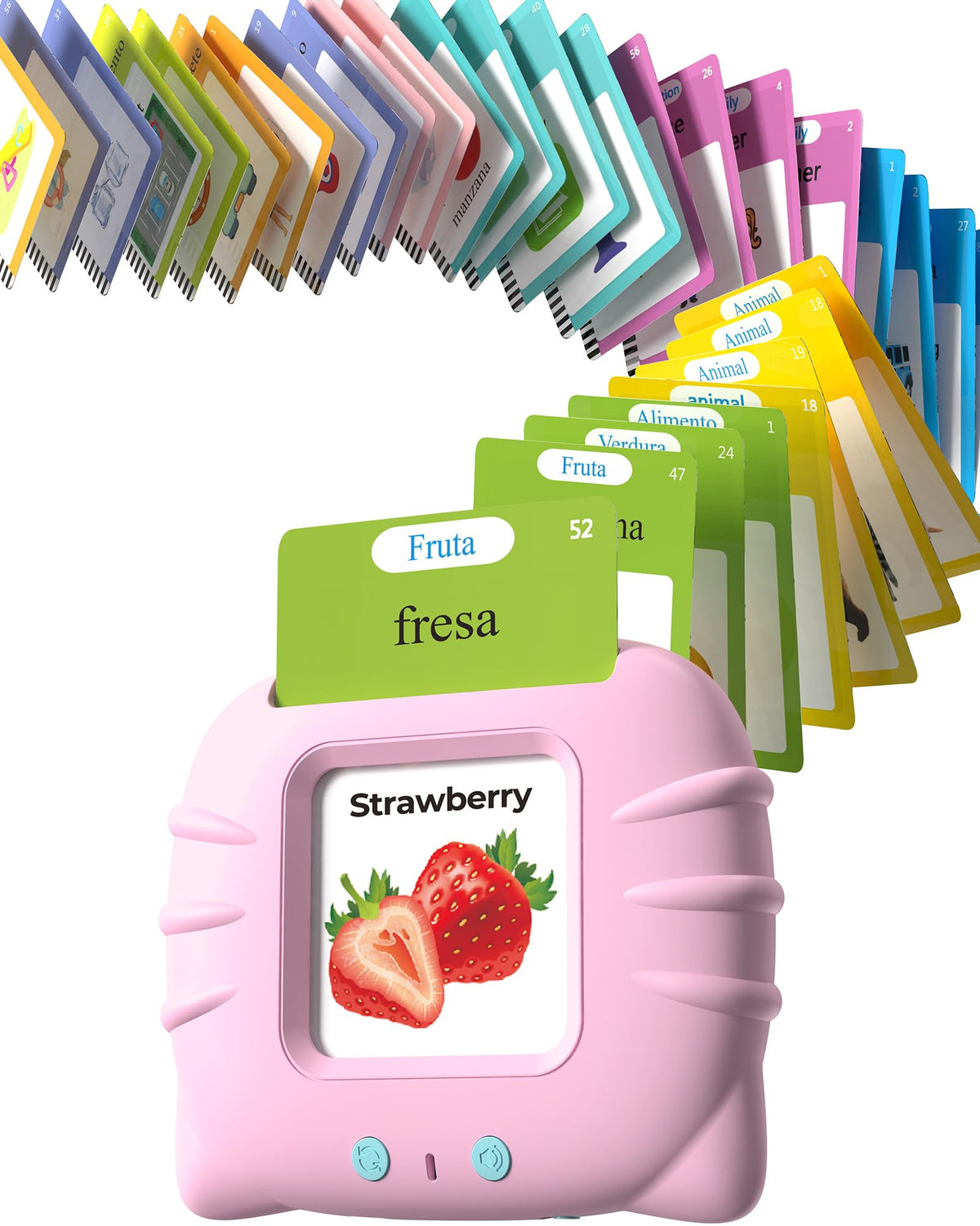 Airbition bilingual pink flash cards for English-Spanish learning