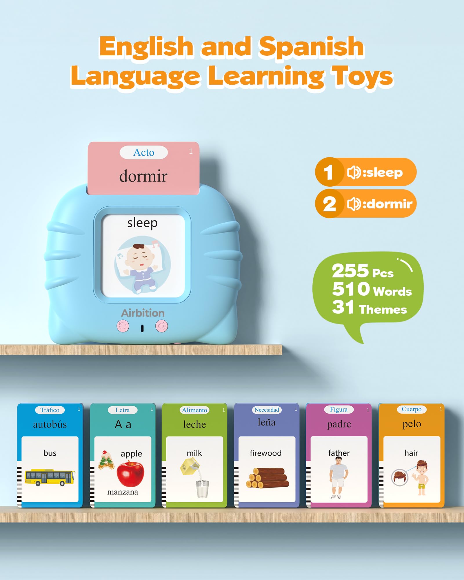 Airbition flash cards on table support independent learning during family practice.
