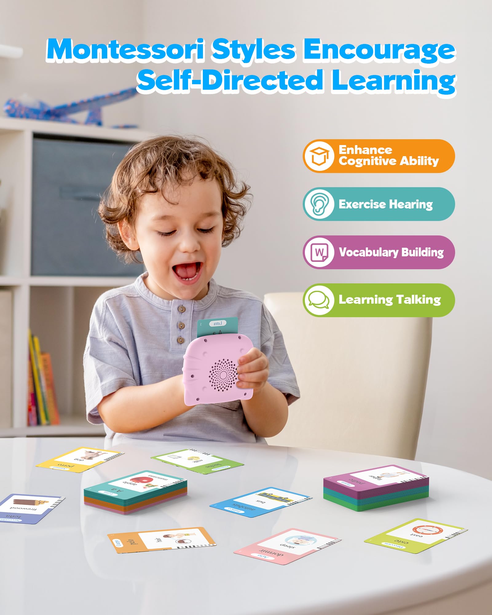 Airbition Montessori-style cards promoting independent language practice