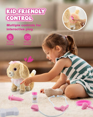 Airbition plush dog doctor costume enables caring role play scenarios.