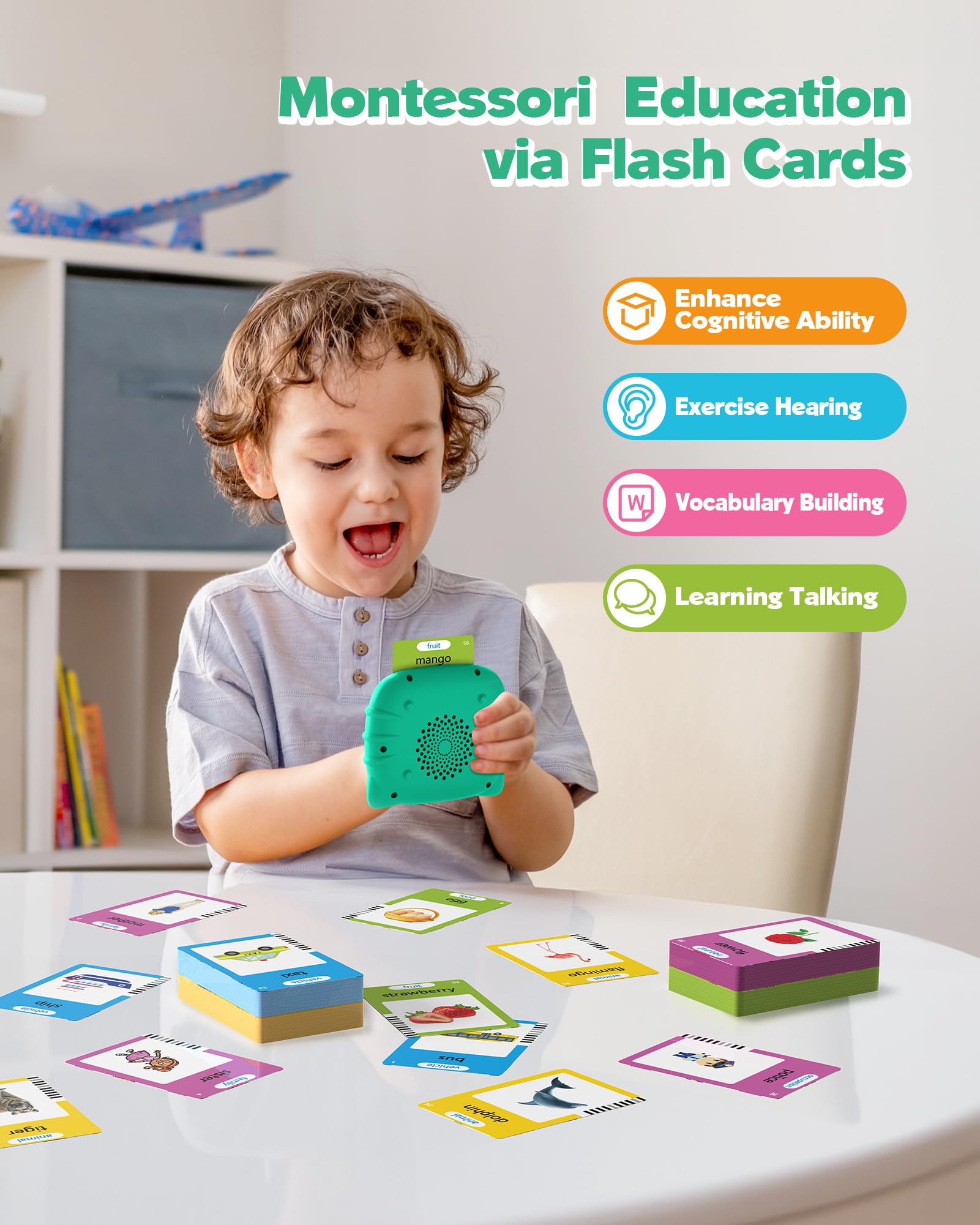 Airbition Talking Flash Cards featuring foods expand naming during daily routines