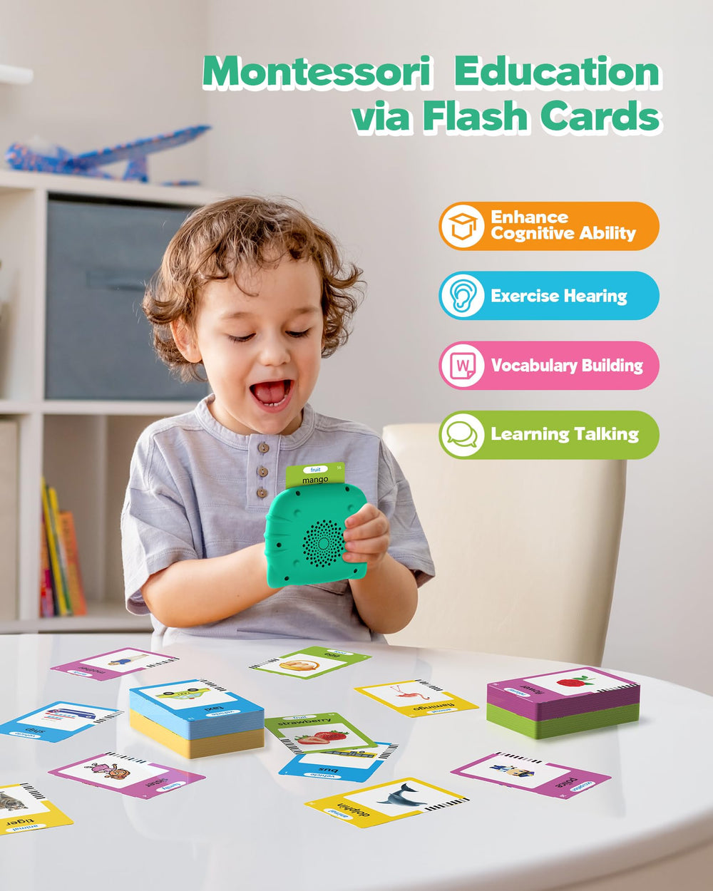 Airbition Talking Flash Cards featuring foods expand naming during daily routines