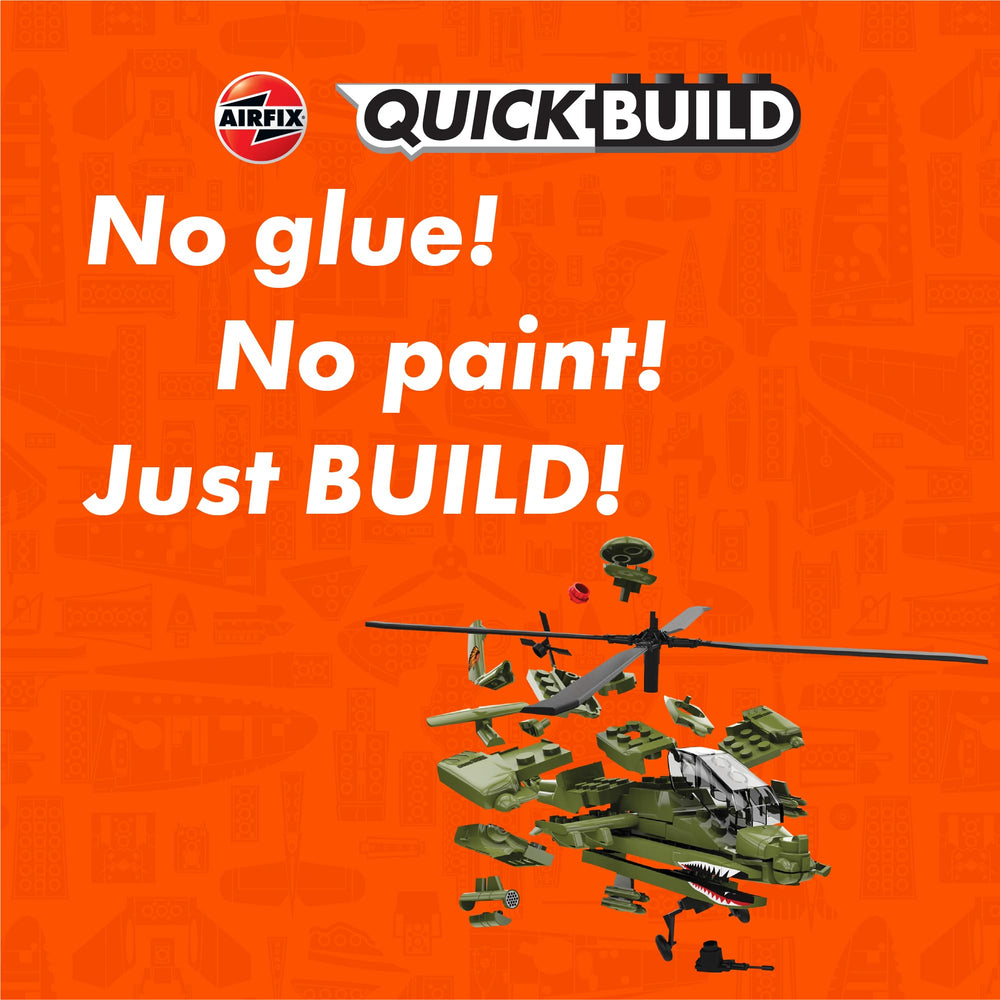 Airfix Quickbuild Boeing Apache authentic detailing highlights for collectors.
