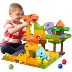 Airkid marble runs featuring Tyrannosaurus on a looping track for playful STEM exploration
