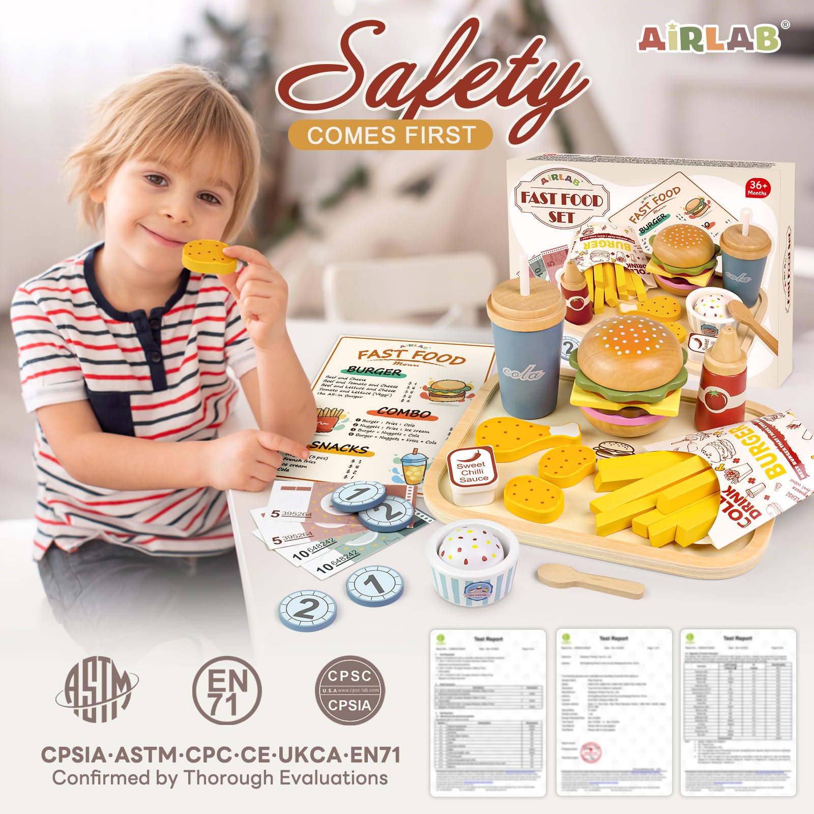 Airlab coins and menu promote pretend shopping and role-play