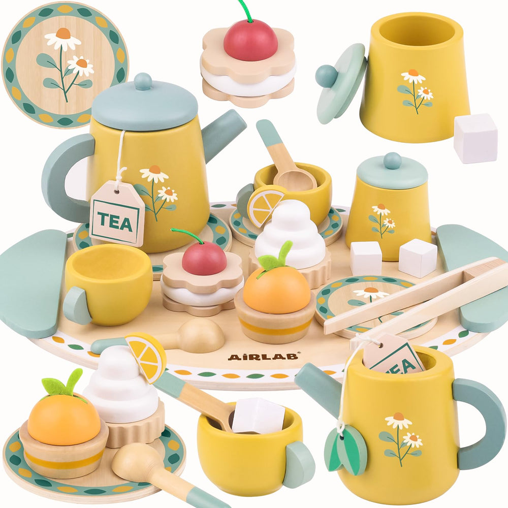Airlab wooden tea set teapot shown for pretend play and imaginative tea time