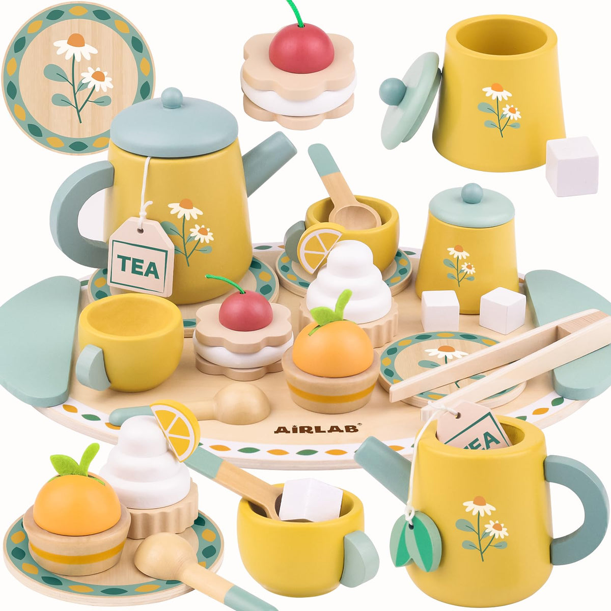 Airlab wooden tea set teapot shown for pretend play and imaginative tea time