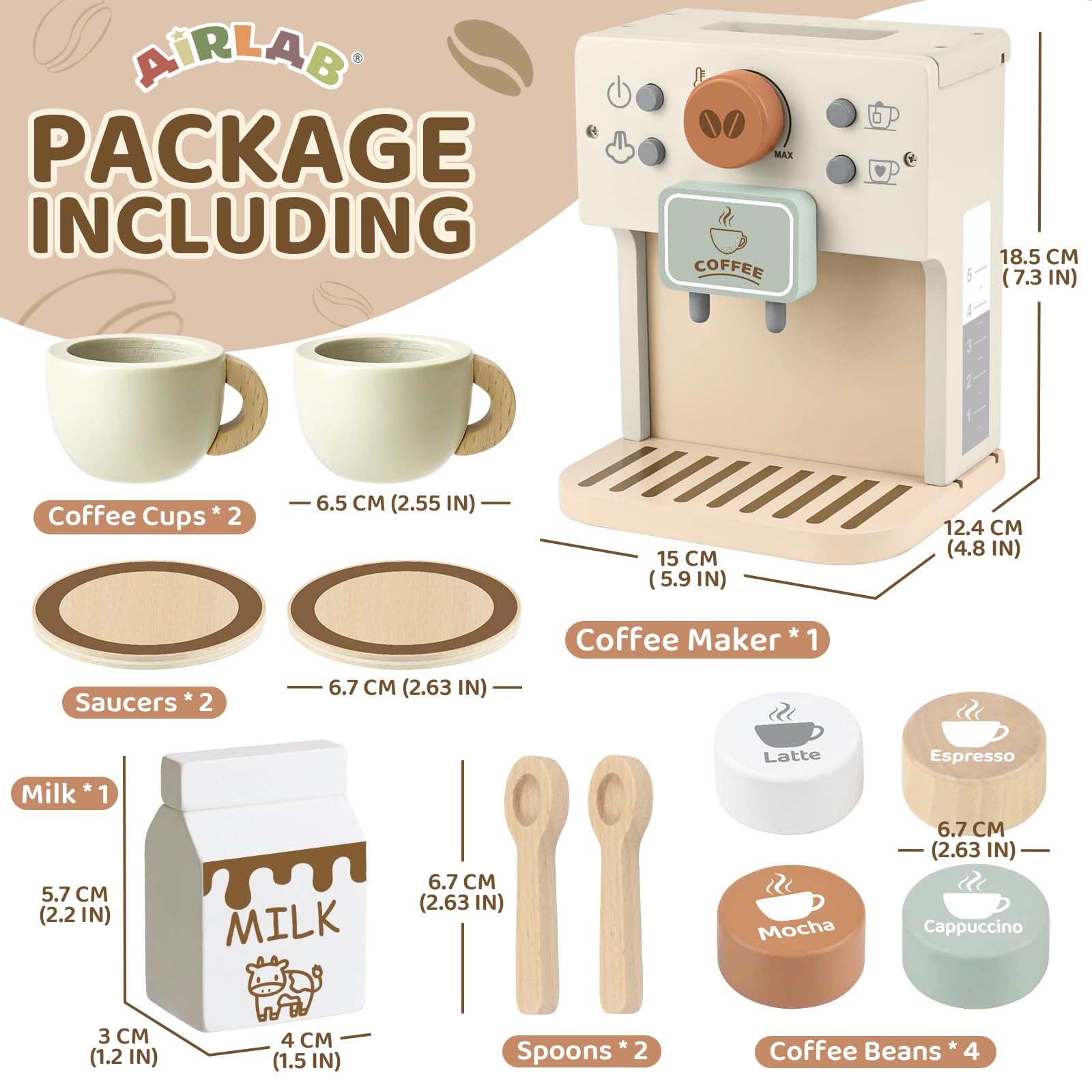 Airlab toy coffee maker with milk jug enhances pretend kitchen time.