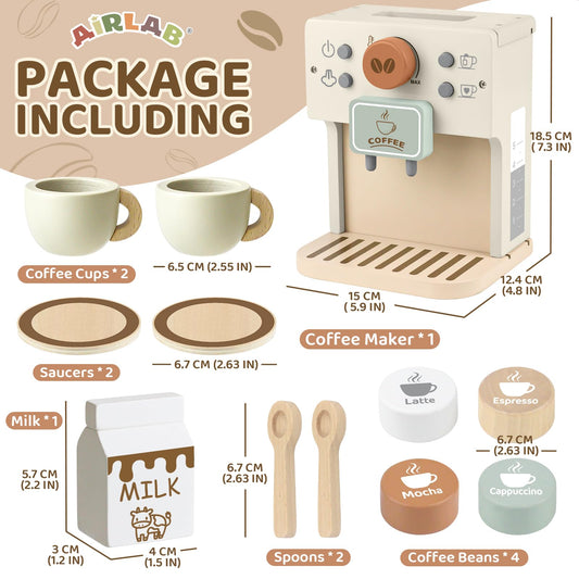 Airlab toy coffee maker with milk jug enhances pretend kitchen time.