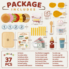 Airlab hamburger components with buns and patty for pretend cooking