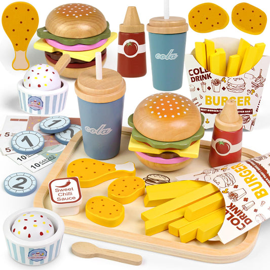 Airlab wooden play food complete set on tray sparks imaginative kitchen play