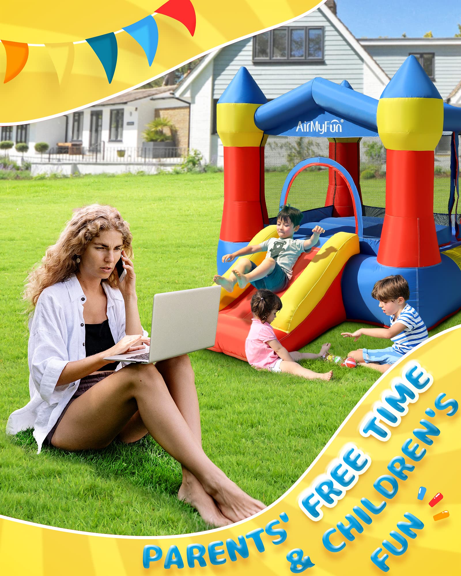 AirMyFun Kids Playing Outdoors enjoying bouncy fun and social interaction