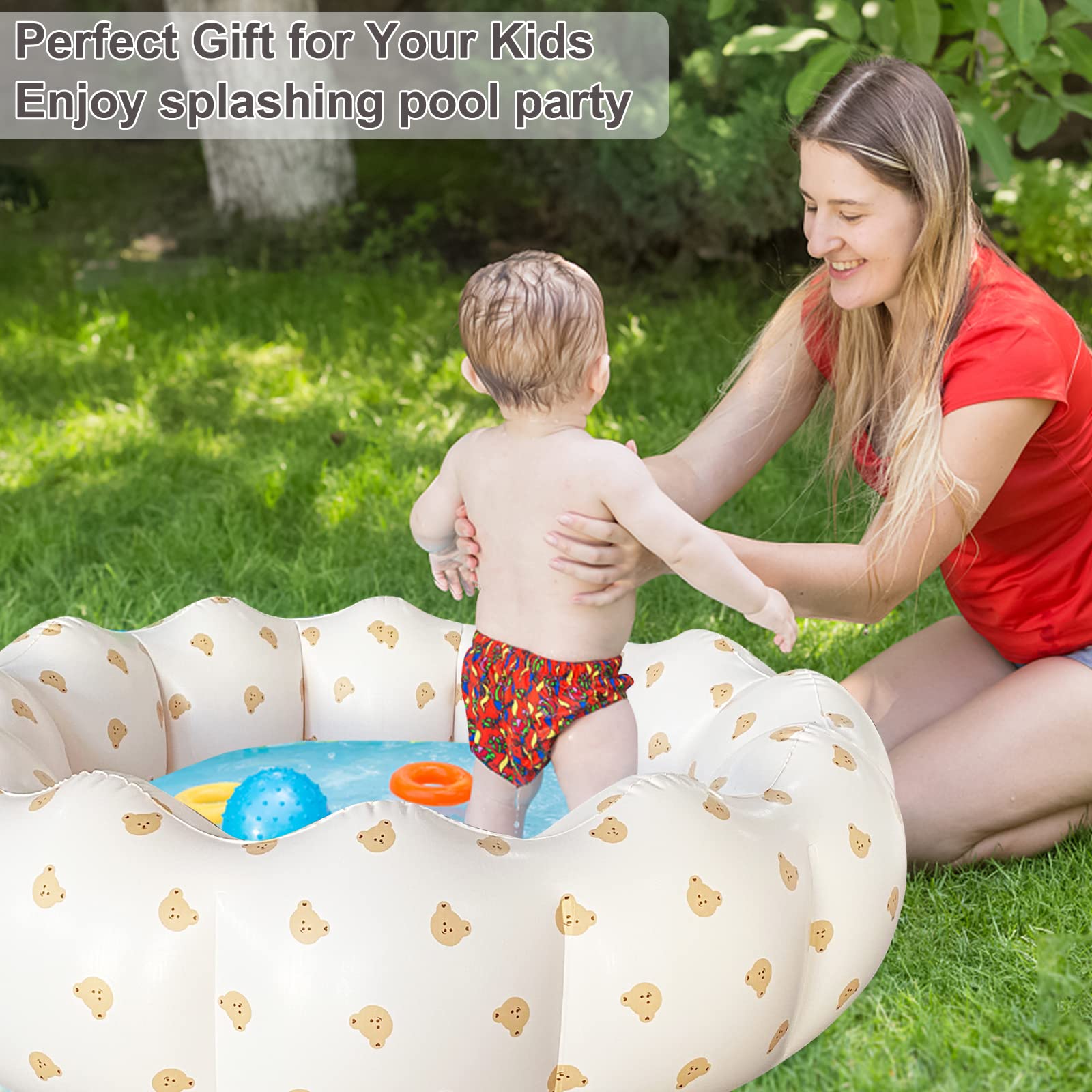 AirSwim bear head pool in backyard setup offers portable fun for toddlers