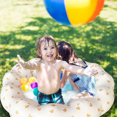 AirSwim bear head pool inflated dimensions illustrate compact backyard splash zone