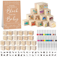 Aisharery baby shower blocks kit with 52 wooden blocks for personalized alphabet decor