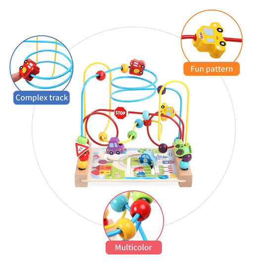 Bright beads on a colorful track promote hand-eye coordination and color recognition.