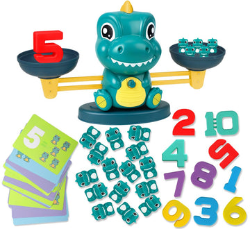Aitbay dinosaur math balance toy with colorful pieces for hands-on learning