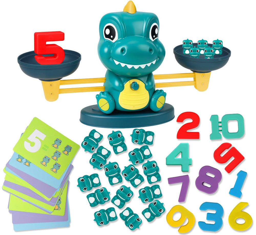Aitbay dinosaur math balance toy with colorful pieces for hands-on learning