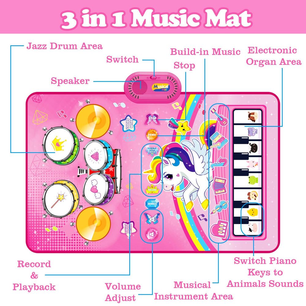 Aitbay unicorn music mat folds compactly for easy storage and travel.