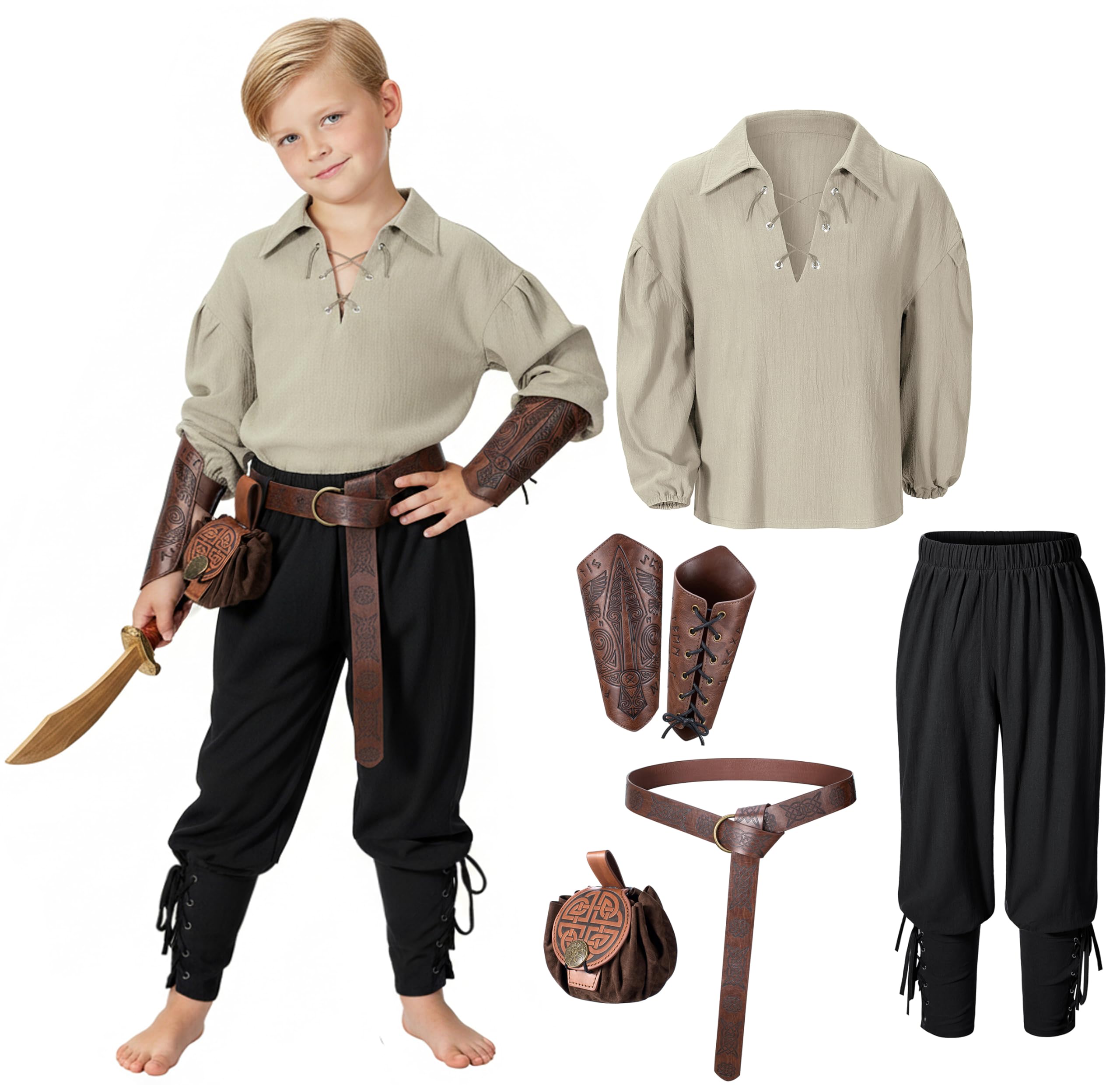 AITIPOO kids medieval tunic front view for authentic cosplay
