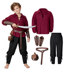 AITIPOO kids medieval tunic and pants set ready for cosplay in red and black