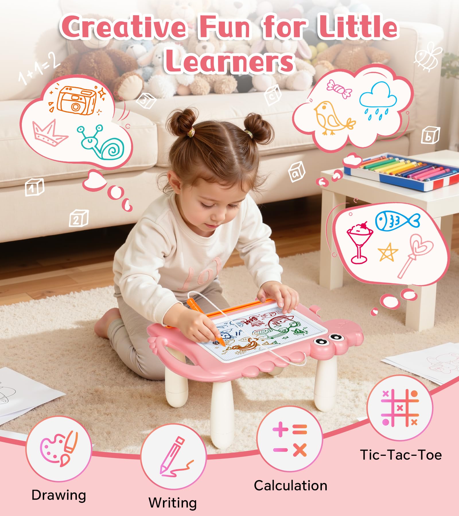 AiTuiTui dinosaur doodle board in easel-tilt mode for comfortable artwork sessions