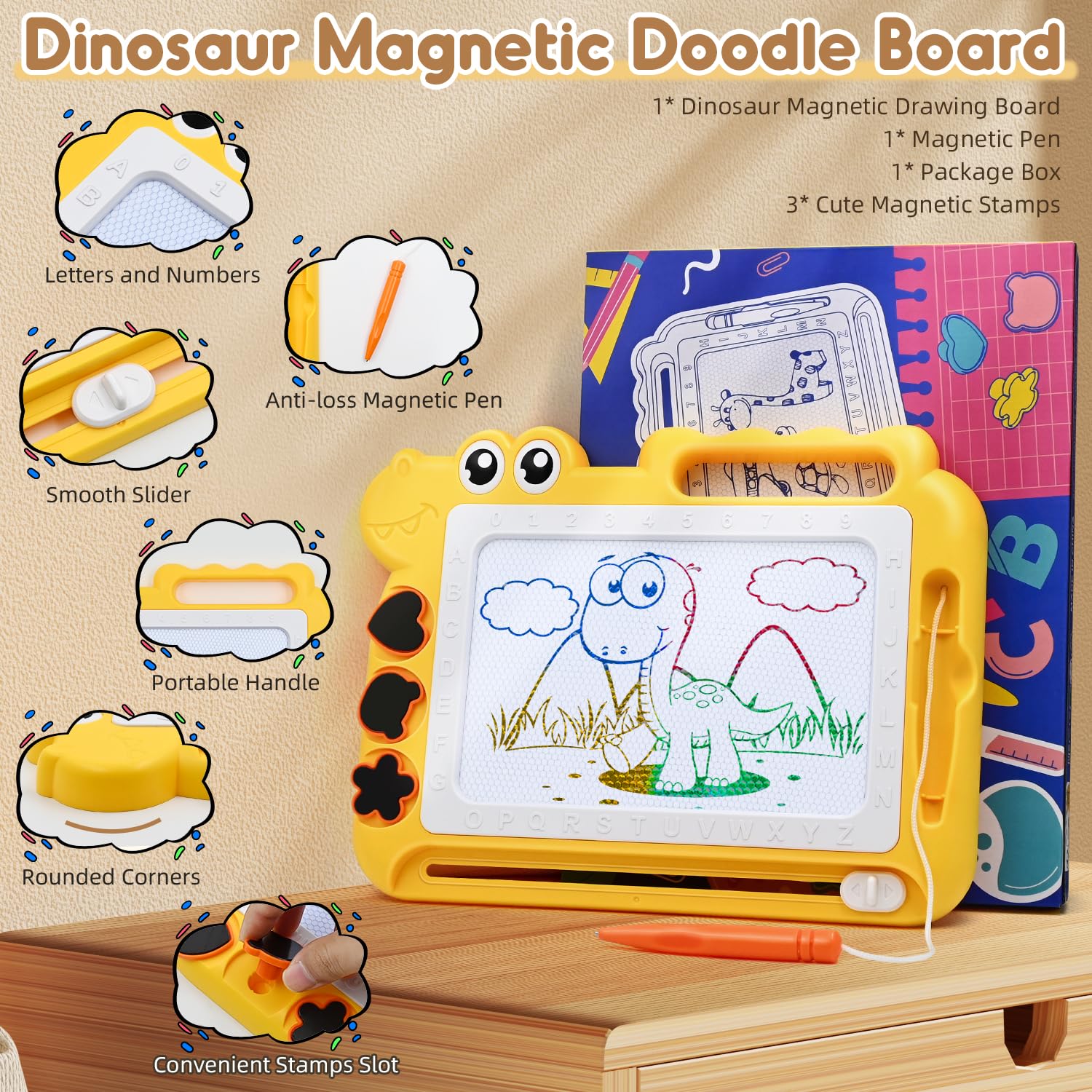 AiTuiTui doodle pad includes anti-loss pen and sliding eraser for easy use.