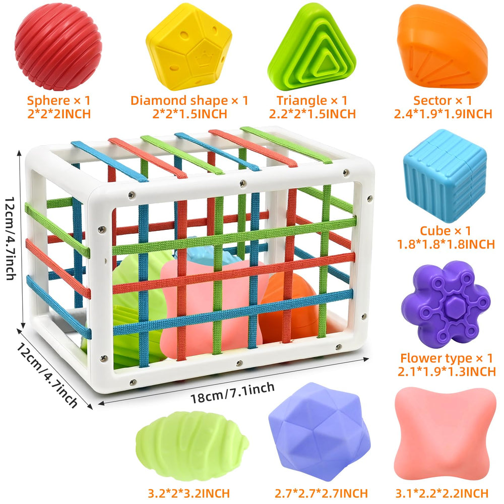 AiTuiTui elastic-band sensory box challenges baby to retrieve and replace toys.